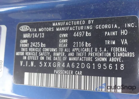 2013 Kia Optima Sx z USA, uszkodzony, nr VIN 5XXGR4A62DG195618